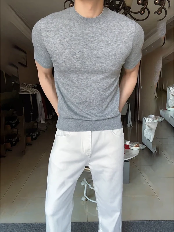 

Мужская футболка Slim Fit из трикотажа с коротким рукавом, летняя, для фитнеса, подчеркивающая мускулатуру, в американском стиле преппи.