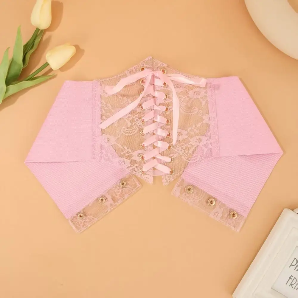 Flower Embroidery Lace-up Corset Belt Wide Lace Stretchy Elastic Elastic Waistband High Waist Punk Style