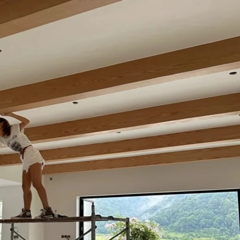 Imitation wood grain veneer ceiling column, decorative wooden strip hollow wooden beam