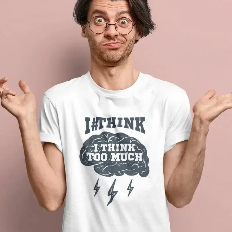 Футболка «Я думаю слишком много», осведомленность о психическом здоровье, стресс, депрессионная тревога, интроверт, забавная Футболка «Я думаю слишком много», осведомленность о психическом здоровье, стресс, депрессионная тревога, интроверт, забавная