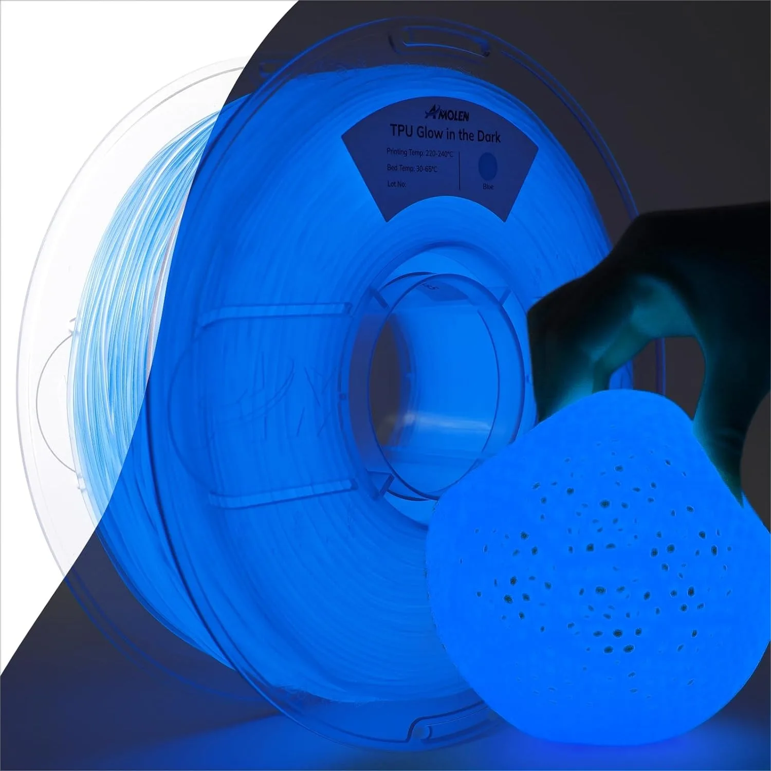 Glow in the Dark TPU Filament 1.75mm, Flexible 95A Soft 3D Printer Filament with Dimensional Accuracy +/- 0.02mm, No Clog, 1kg