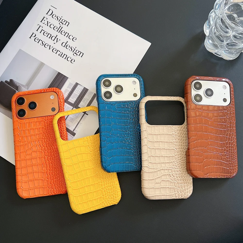 Crocodile Patterned PU Leather Glossy Case For iPhone 18ProMax 17 16 15 14 Pro Max Plus 13 12 11 Luxury Creative Frameless Cover