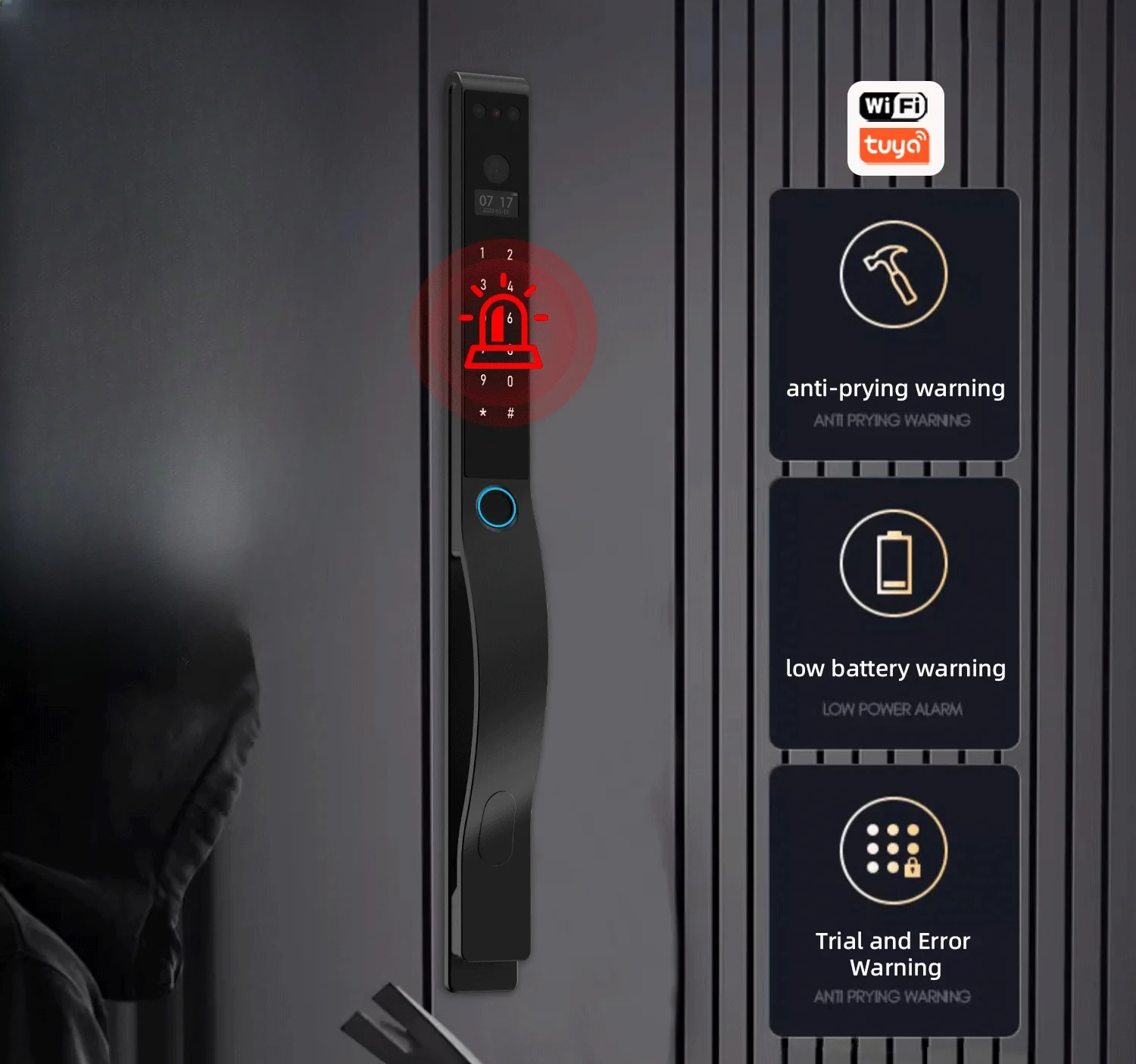 DQ10 Tuya WiFi Palm Vein Waterproof Smart Lock 3D Face Recognition Digital Fingerprint Lock With APP Video Call Unlock