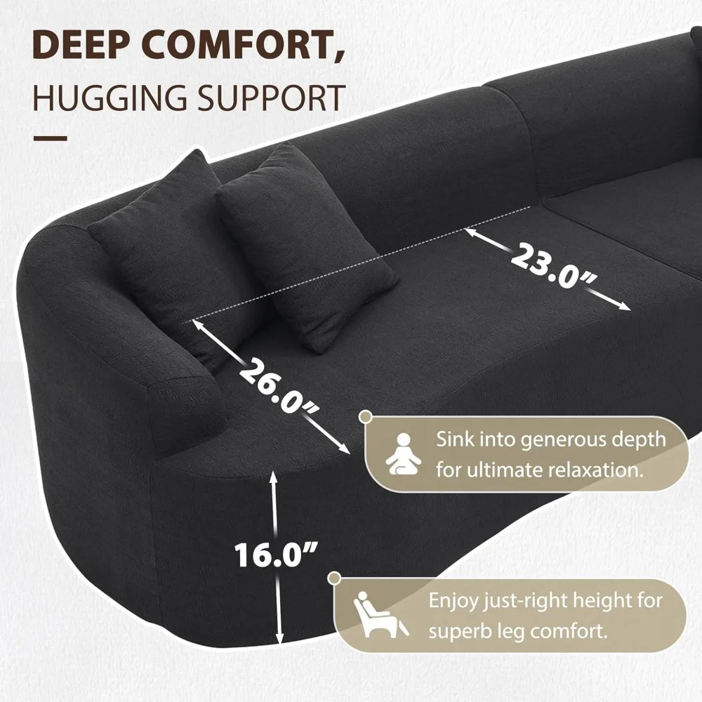 أريكة مقطعية حديثة وبسيطة بأربعة مقاعد، تصميم وحدات منحنية، راحة سحابة بدون عظم، تنجيد صوف الحمل #5