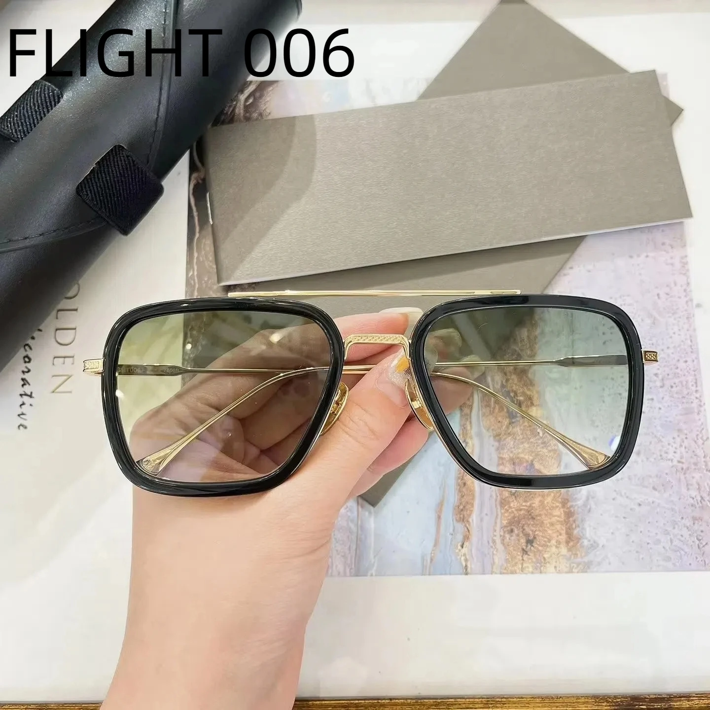 

Original DTS006 FLIGHT 006 Fashion Retro Gold Alloy Frame Men Sunglasses UV400 Gradient Driving Anti-Glare Women Couple Eyewear