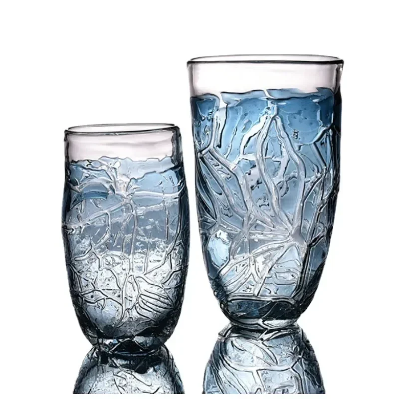 Modern simple shard pattern blue, glass vase flower arrangement ornament, hotel model room living room dining room ornament