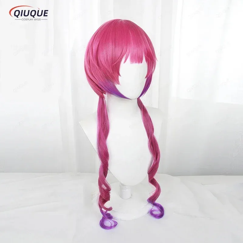 أنيمي ملكة جمال كوباياشي التنين خادمة Ilulu شعر مستعار تأثيري طويل مختلط الوردي مقاومة للحرارة الاصطناعية خصلات الشعر المستعار غطاء شعر مستعار