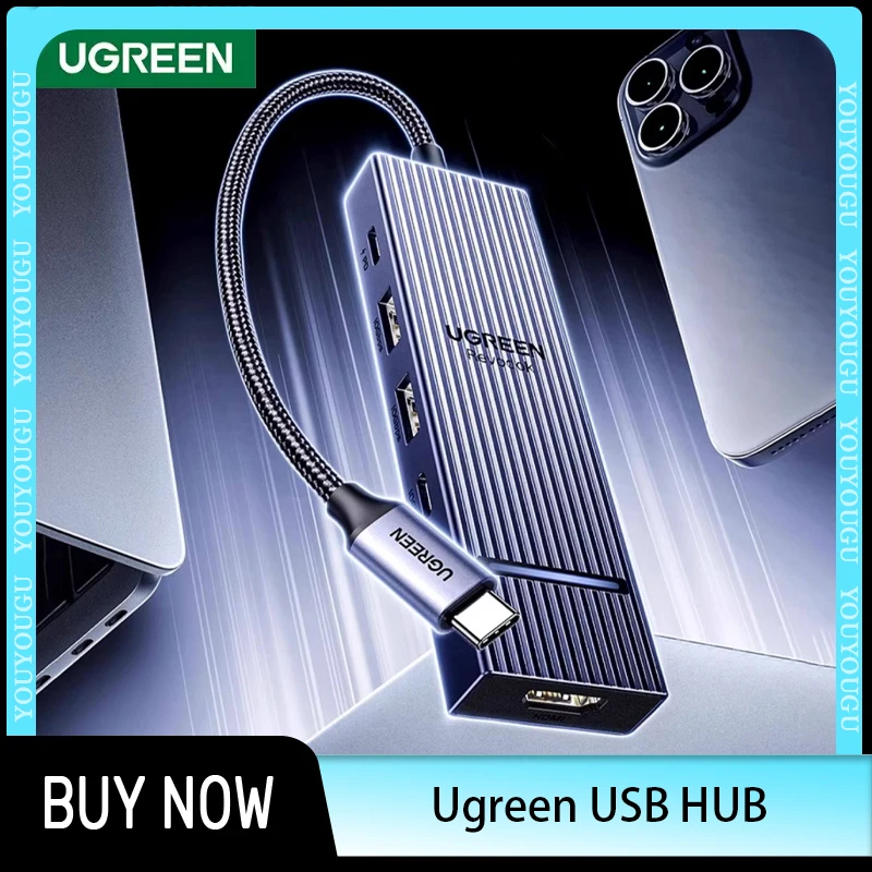 

UGREEN 10-in-1 USB HUB 10Gbps SD/TF Type-C to 2HDMI USB3.2 RJ45 PD100W 4K120Hz DP Docking Accessories for Laptop MacBook Dell HP