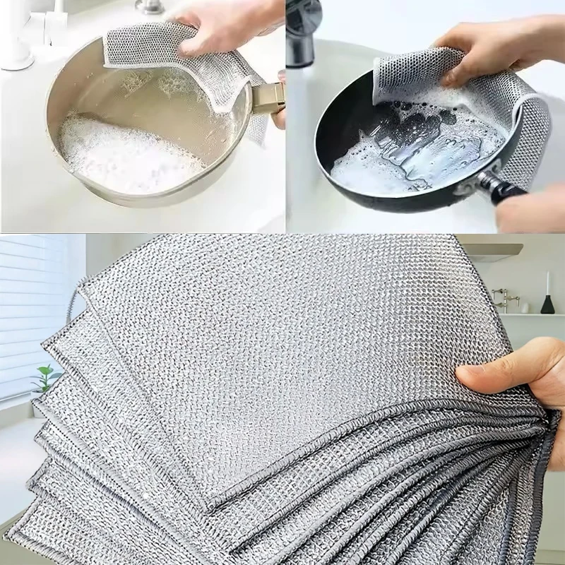 Kitchen Cleaning Metal Cloth Microfiber Multi-Purpose Non-Stick,Quick-Dry Mesh Scrubbers for Pots Stoves,Reusable Kitchen Towels