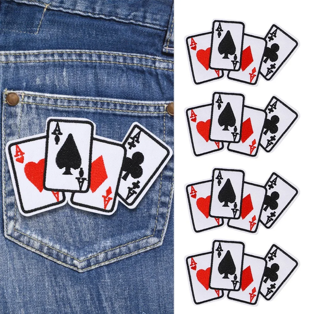 5pcs Card Suit Pattern Poker Ace Clothes Patch Fabric Sticker Sew On Applique Embroidered Applique Sewing Repair Patches