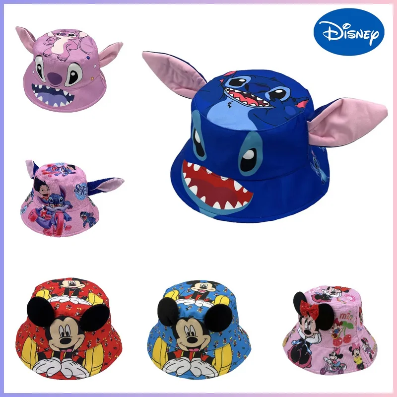 

Disney Stitch Mickey New Children's Cartoon Fisherman Hat Ear Hat Angel Boy And Girl Medium-sized Children's Basin Hat