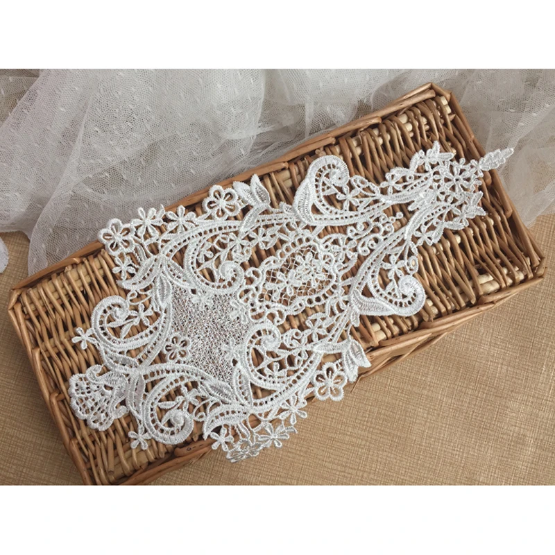 White Black Flower Lace Patches Embroidered Repair Applique DIY Garment Accessories 33*17CM