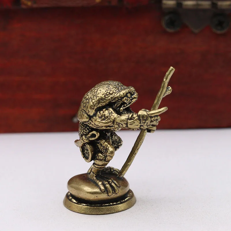 Frog Wizard Small Statue Solid Brass Desktop Ornament Vintage Animal Miniatures Figurines Home Decorations Crafts Tea Pet Decors