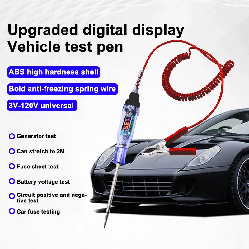 New 5V-120V Car Tester Pen Voltage Circuit Test DC Digital Display Electric Pen Probe Pen Auto Diagnostic Tools 2V 12V 24V 48V