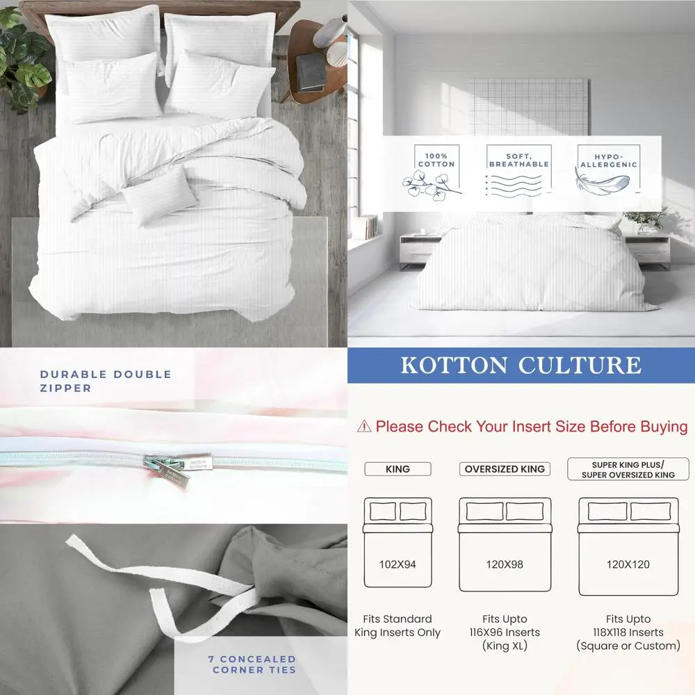 

Super King Plus Duvet Cover Set, 100% Egyptian Cotton, 600 Thread Count, Zippered Closure, Oversized Comforter Cover