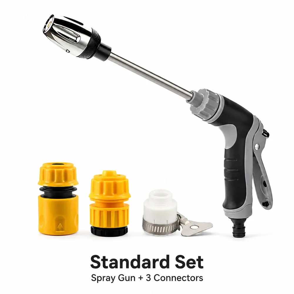 Long Rod High Pressure Water Gun 360 Degree Adjustable Garden Hose Nozzle Car Wash Pet Bath Patio Cleaning Outdoor Sprayer Tool