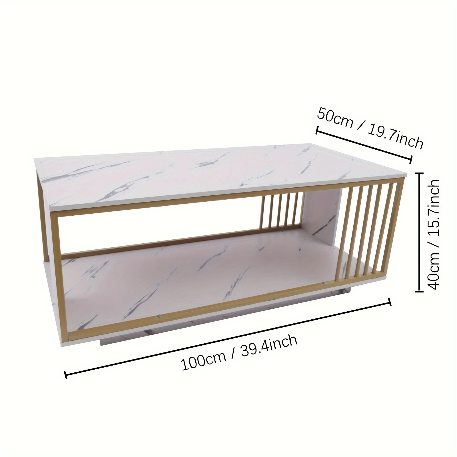 1pc Modern White Golden High Gloss Ceramic Marble Veneer Rectangle Coffee Table, Classic Style, Home Furniture, 39.4in * 19.7in 