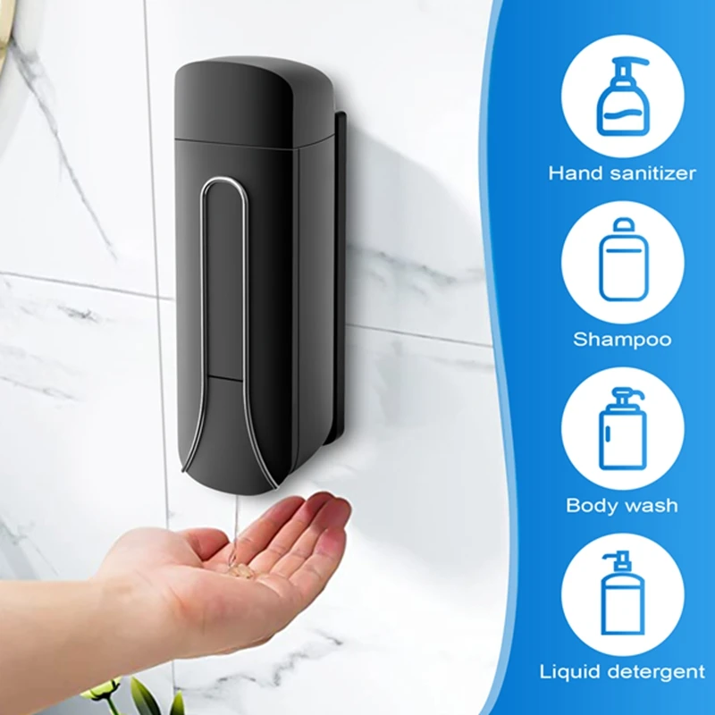 TKOH-2Pcs Wall Mounted Bathroom Plastic Liquid Soap Dispenser 350Ml Shower Gel Detergent Shampoo Bottle For Kitchen Hotel