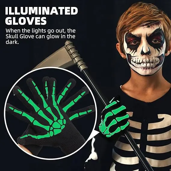 어둠 속에서 빛나는 반사 터치스크린 장갑 할로윈 해골 발톱 디자인 열 보온 사이클링 장갑 남녀 공용 성인 야외용