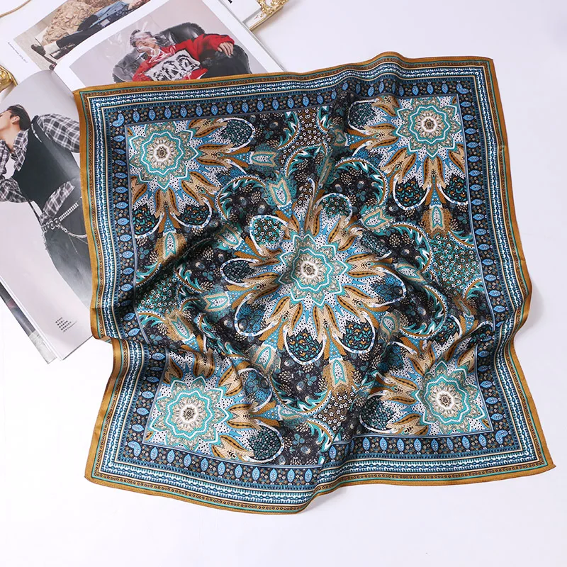 100% Pure Silk Scarf Men\'s Neck Foulard Square Small Headband 2023 Fashion Print Neckerchief Scarves Bandana 53*53cm