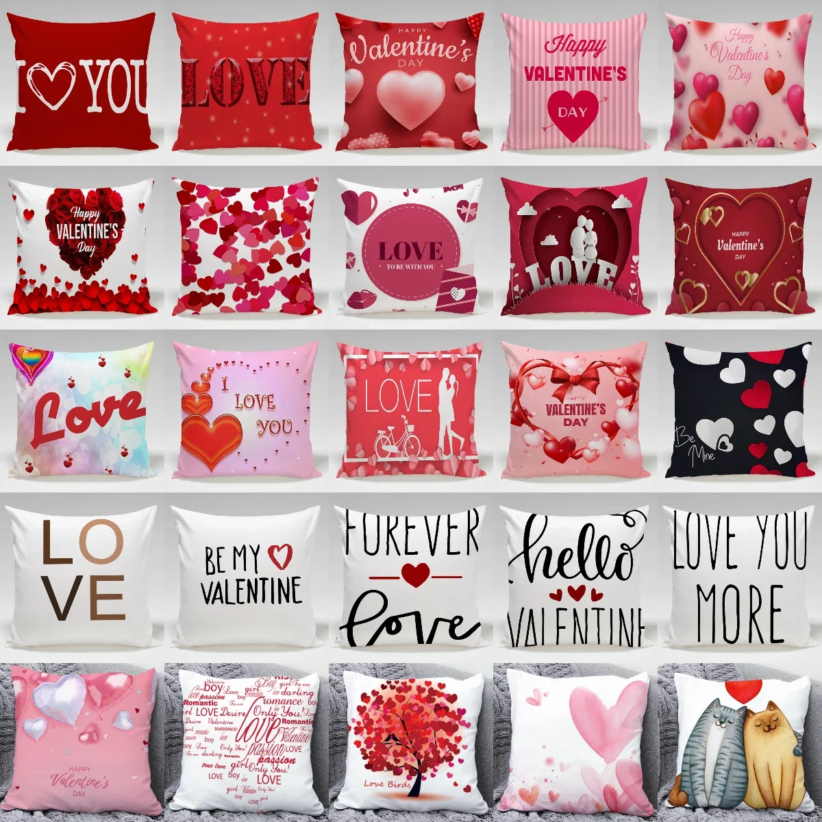 Lovers Couples Cushions Case Red Pink Cute Print Ultra Soft Thick Plush Pillows Case Valentines Decorative Pillows Sofa Car Bed