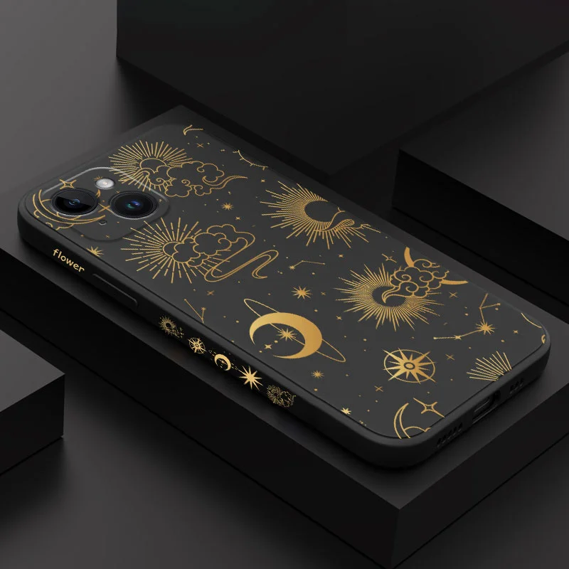 Golden Starry Sky Phone Case For iPhone 16 15 14 13 12 11 X XR XS SE2 SE2020 8 7 6 6S Plus Pro Max Mini Silicone Cover