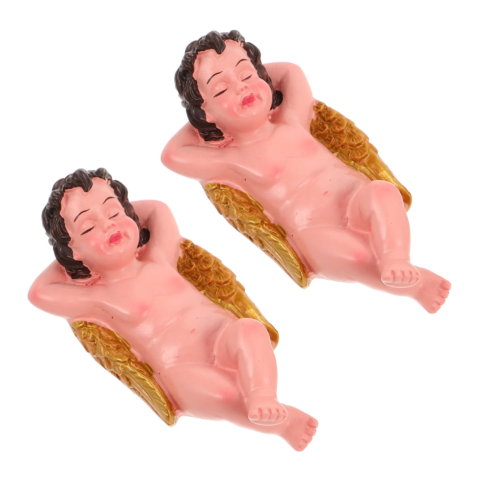 รูปปั้นคิวปิดจิ๋ว 2 ชิ้น ทำจากเรซิ่น สำหรับตกแต่งสวนกลางแจ้ง ลานเฉลียง สนามหญ้า น้ำพุ งานประติมากรรมศิลปะสร้างสรรค์