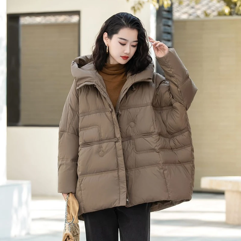 Jaket wanita, jaket wanita bertudung longgar, versi Korea dari mantel Parker kasual, rasa Senior, mode musim dingin, 2024