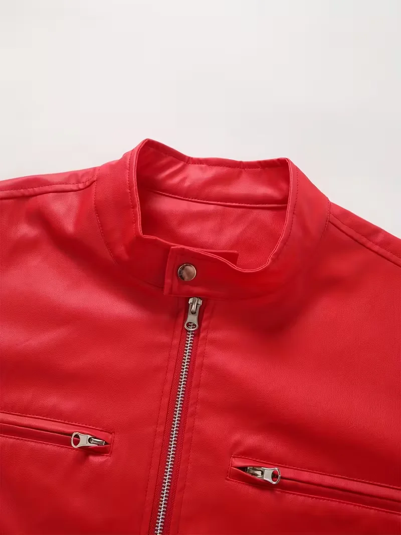2023 Neue Modische Herren Winddichte Stehkragen-PU-Jacke, Geeignet für Frühling und Herbst Outdoor Casual Motorradbekleidung – Detail 5