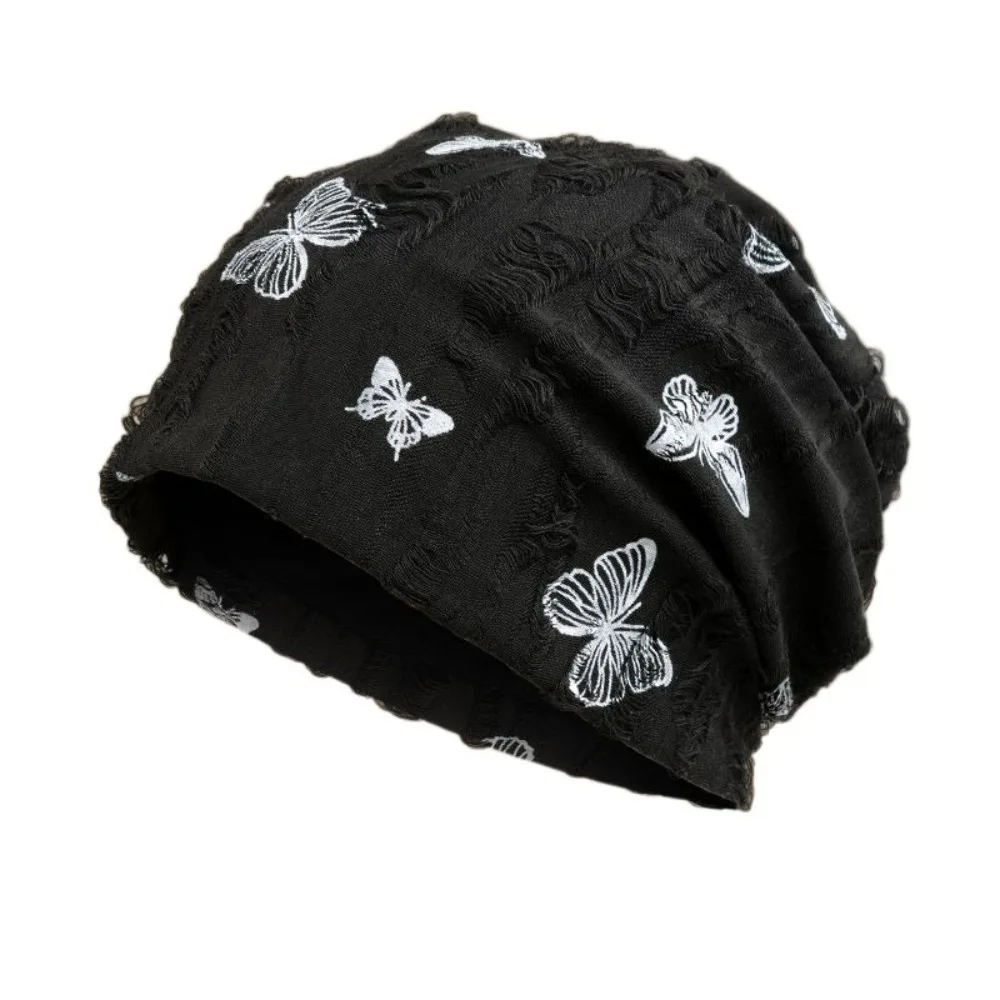 

Harajuku Holes Butterfly Print Beanies Thickened Korean Style Fleece Beanies Hip Hop Baggy Plush Pullover Hat Outdoor