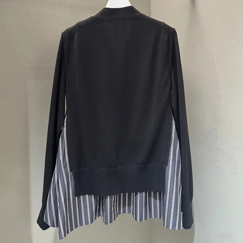 Cseta de Manga Larga Informal Hoada para Mujer, Estilo Informal, con Bloques de Color, Tejido de Punto, Cuello en V, Ray...