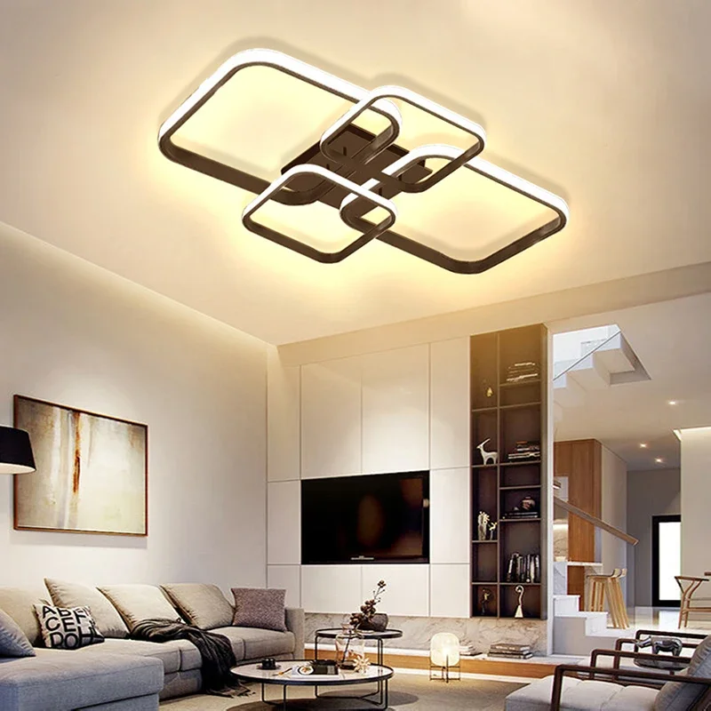 

LED Ceiling Light Living Room Lighting Square 4 Heads Black and White Lamps Living Room Study Home Decor Fixture Lustre