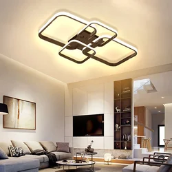 LED Ceiling Light Living Room Lighting Square 4 Heads Black and White Lamps Living Room Study Home Decor Fixture Lustre