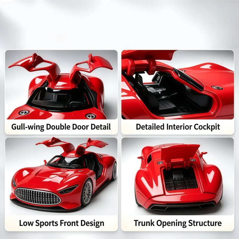 1:36 Alloy Super Sports Car Model with Openable Gullwing Doors, Static Simulation Convertible Sports Car Ornament