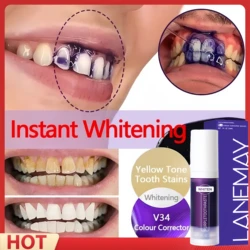 V34 Teeth Whitening Purple Toothpaste Remove Teeth Breath Whitening Brightening Essence Corrector Color Care Oral Stain Free