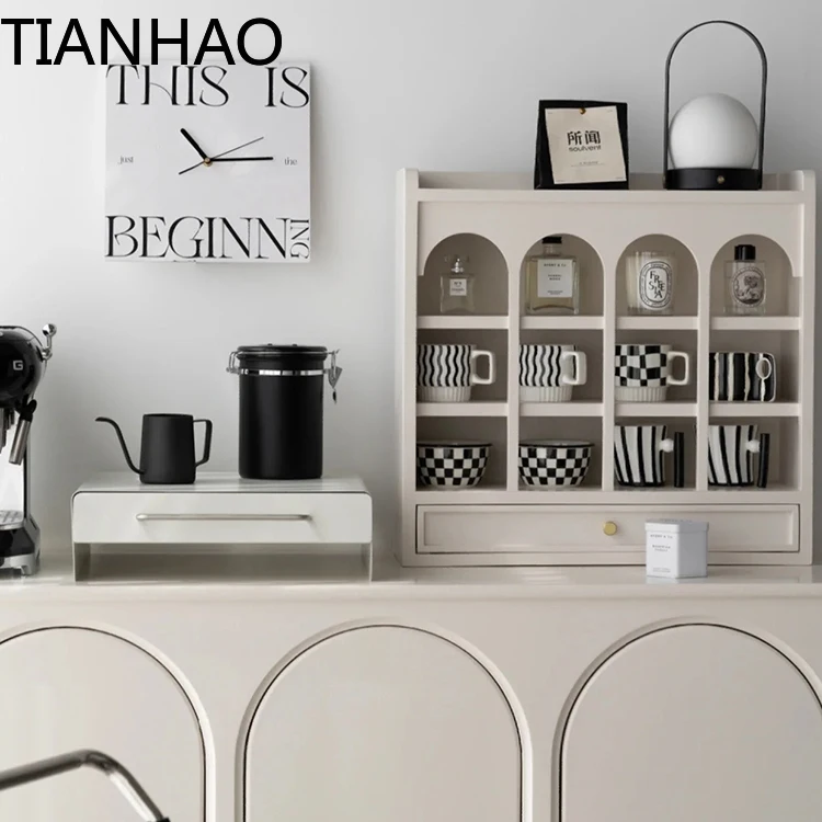 Nordic Tabletop Solid Wood Coffee Mug Display Box Cup Rack Countertop Cabinet Shelf Case Cup Holder Multi Treasure Case Storage