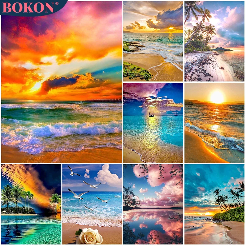 

Diamond Painting Sunset Beach Full Diamond Embroidery Scenery Mosaic Sea Picture 5D DIY Rhinestone Cross Stitch Home Decor Gift