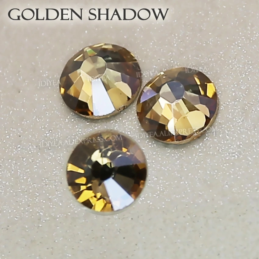 Golden Shadow Glass Hot Fix Rhinestone Strass Crystal Hotfix FlatBack Stones For Fabric Garment Wedding Clothes Costume Glitters