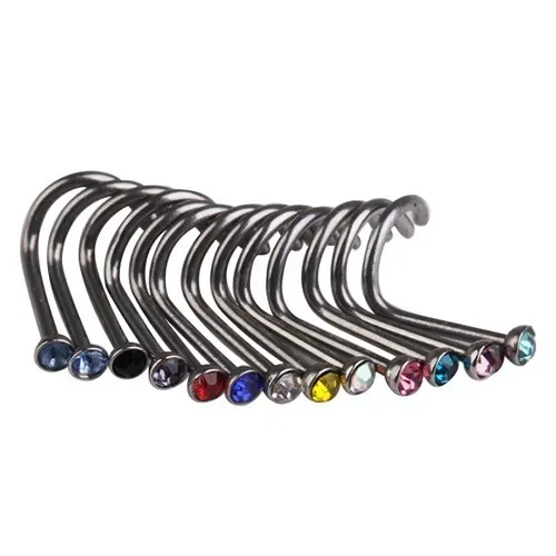 10pcs/lot Crystal Rhinestone Stainless Steel Nose Studs Hooks For Women Surgical Steel Nose Ring Bar Body Piercing Jewelry Gifts