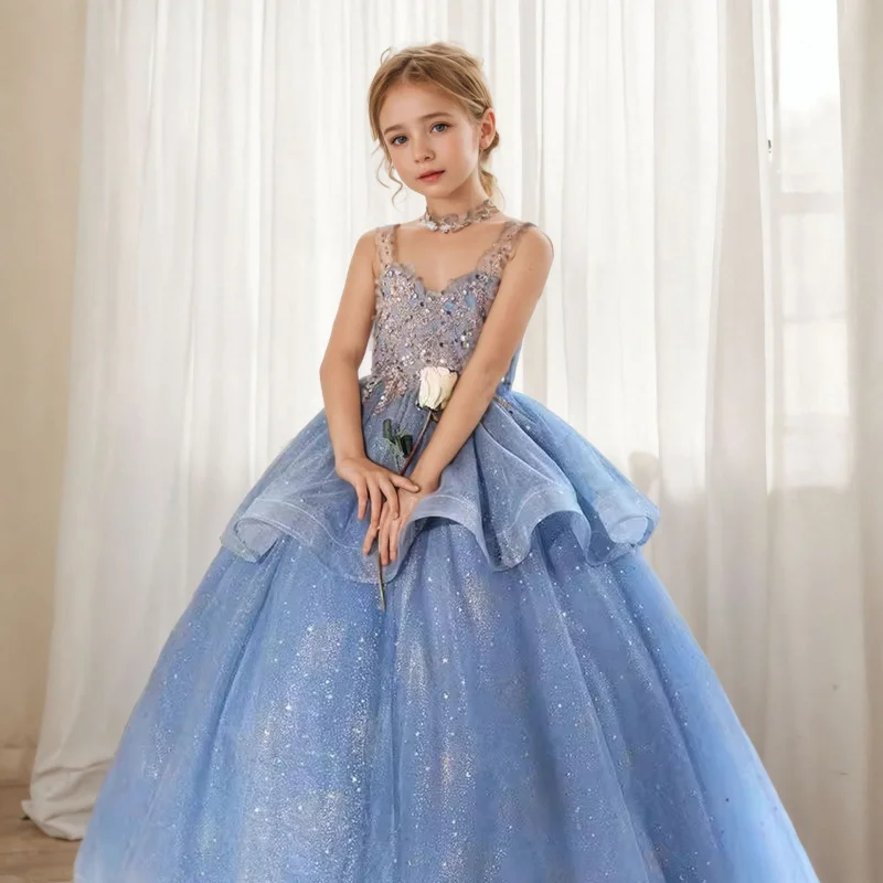 

Sleeveless Children's Evening Dress2025Summer New Sweet Cute Trendy Fashion Show Host Children's Dress