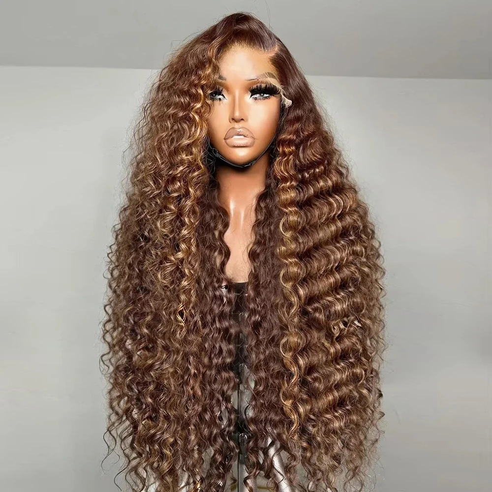 

P4/27 Highlight Ombre Brown Deep Wave Wig Human Hair Wig Honey Blonde Colored 13x4 Glueless HD Lace PrePlucked wig For Women