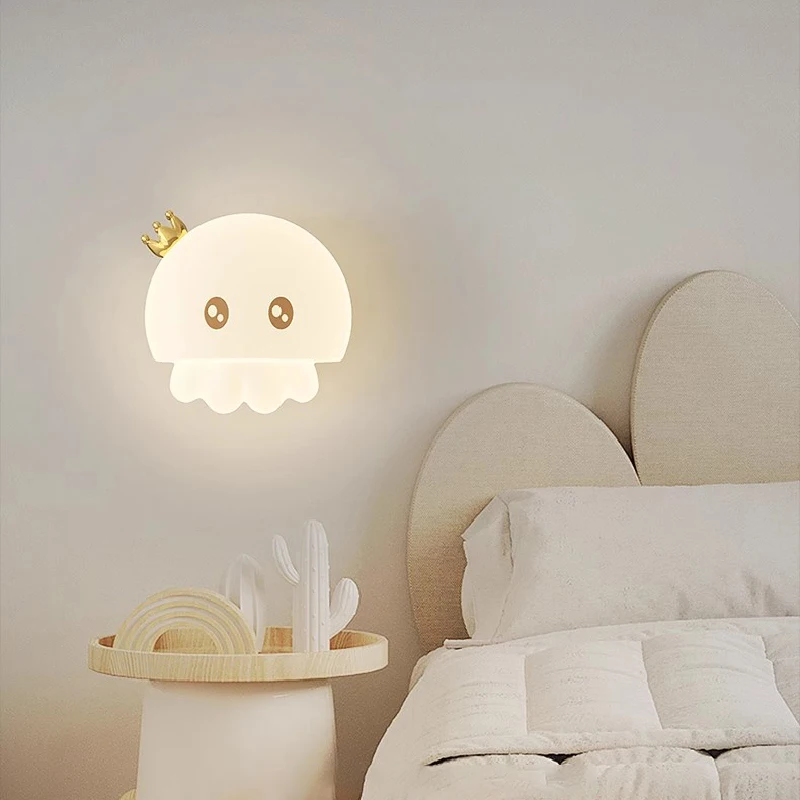 Lámparas de pared LED de pulpo para habitación de niños, lámpara de mesita de noche de dibujos animados, decoración creativa para habitación de niño y niña, luces de pared para guardería