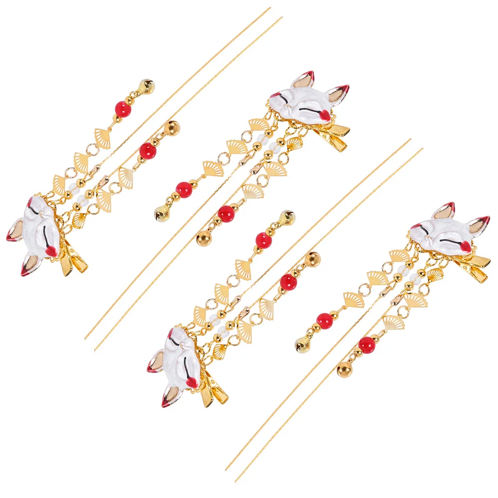 

4pcs Fox Hair Clips Vintage Chinese Style Tassel Alloy Barrettes For Party Daily Wear Cartoon Headdress Hair Styling Tools