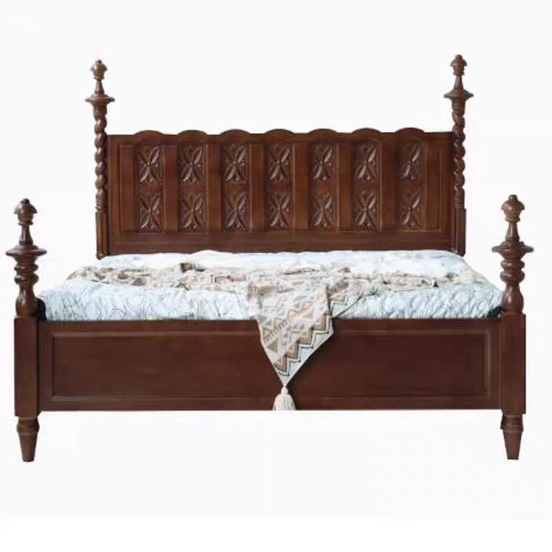 

Solid wood retro French engraved American double bed hotel bedroom model room princess wedding bed