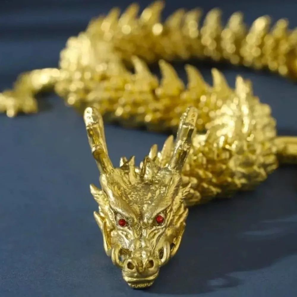 Estatua de Dragón Dorado Majestuoso en Aleación 3D con Extremidades Móviles, Símbolo de Poder y Buena Suerte, Pieza Decorativa de Dragón Chino para Escritorio