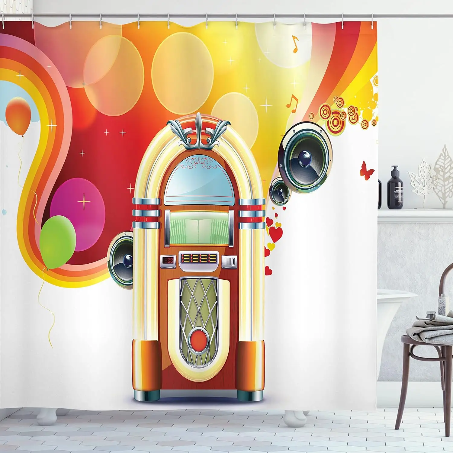 

Милая винтажная занавеска для душа с музыкальной тематикой, дизайн, декор для ванной комнаты, водонепроницаемая занавеска для ванны в стиле ретро