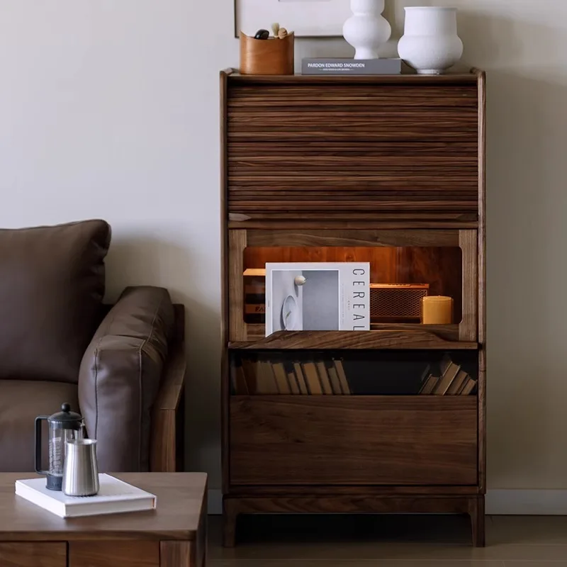 

Black walnut color, pine bookcase, side cabinet, living room storage cabinet, modern simple display cabinet