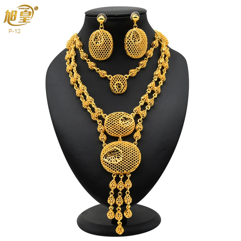 XUHUANG Ethiopian Gold Color Jewelry Set For Women Dubai Bridal Wedding Necklace And Earring Set Moroccan African Jewelry Gift
