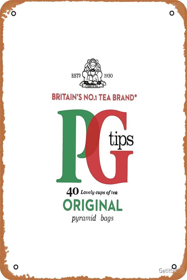 PG Tips-caja de té británica con diseño montado, letrero de lata de Metal, Vintage, 8x12 pulgadas