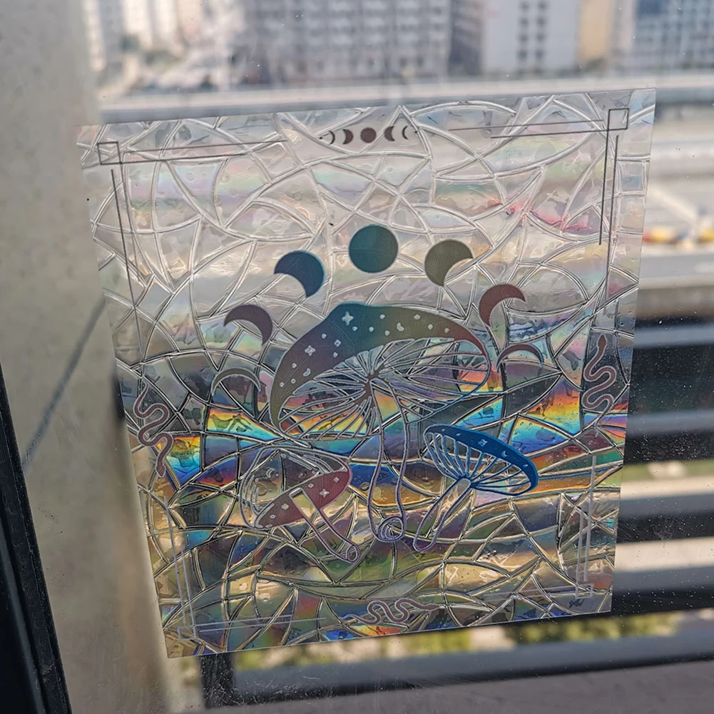 ملصقات نافذة زجاجية ذاتية اللصق من كلوريد البولي فينيل ، ماسك الشمس ، شارات أشعة الشمس ، ورق حائط لصائد الشمس على شكل قمر القط ، ملصق منشور قوس قزح #3